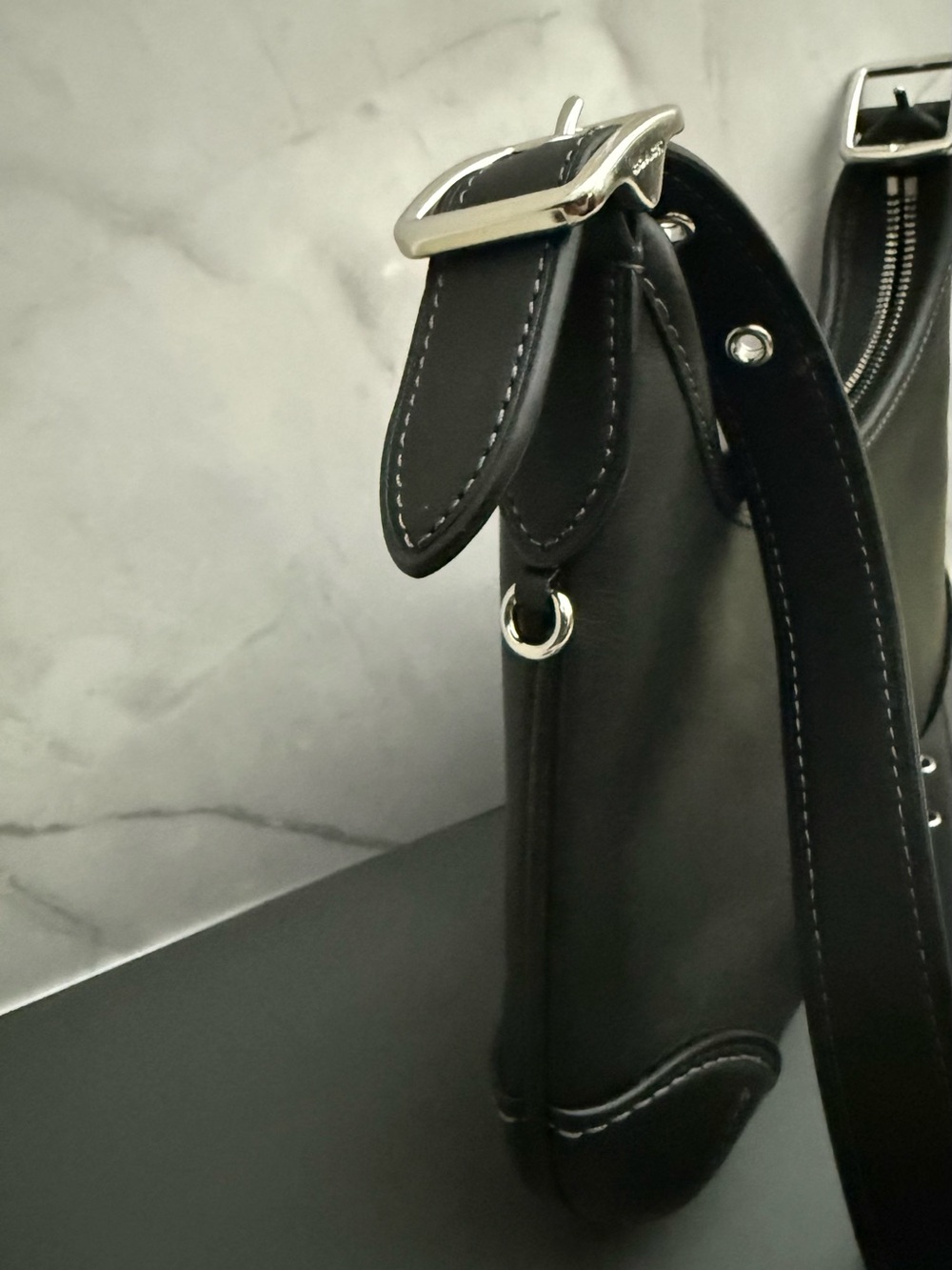 Black Leather Shoulder Bag with Silver Hardware - Picture 6 of 6